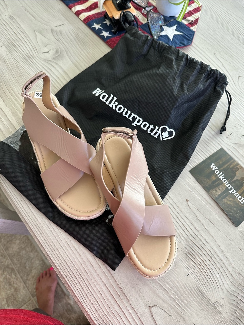 Walk our Path Wide-Cross Espadrille Platform Sandals in Blush
